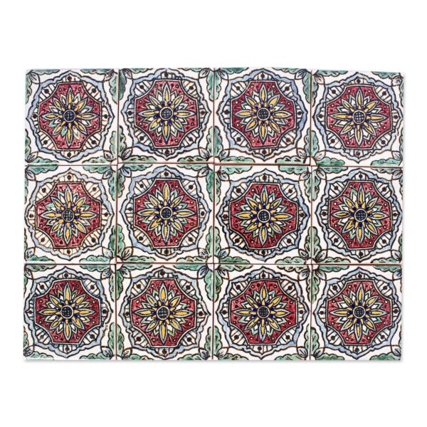 Multicolored Ceramic Decorative Tiles (Set of 12), 'Puebla Mandala' Multicolored Ceramic Decorative Tiles (Set of 12), 'Puebla Mandala'