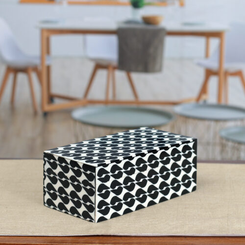 Patterned Black and White Resin Decorative Box from India, 'Kissing Shadows' Patterned Black and White Resin Decorative Box from India, 'Kissing Shadows'