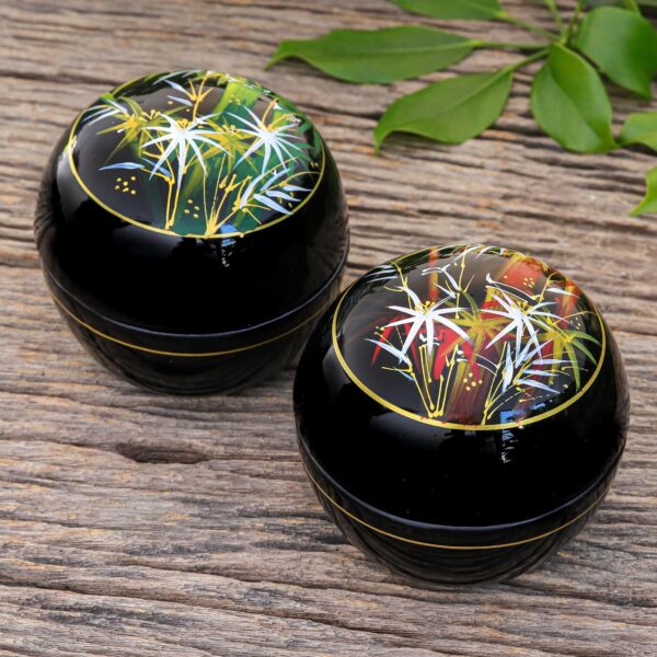 Round Lacquerware Wood Boxes (Pair), 'Bamboo Flair'