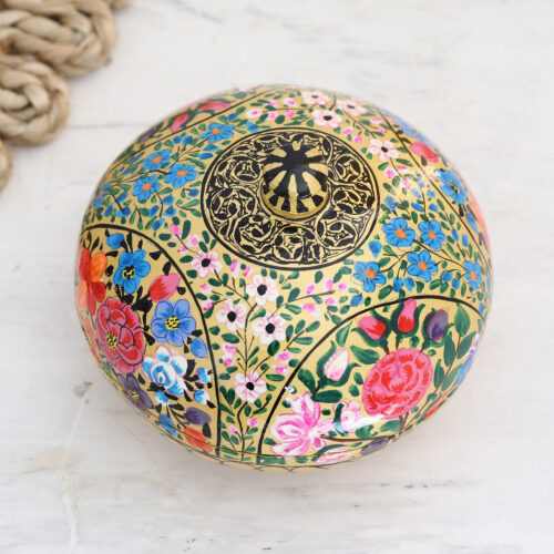 Round Lidded Floral Decorative Box, 'Kashmir Cache' Round Lidded Floral Decorative Box, 'Kashmir Cache'