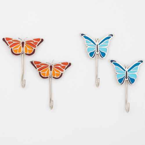 Set of 2 Hand Painted Metal and Resin Butterfly Wall Hooks, 'Butterfly' Set of 2 Hand Painted Metal and Resin Butterfly Wall Hooks, 'Butterfly'