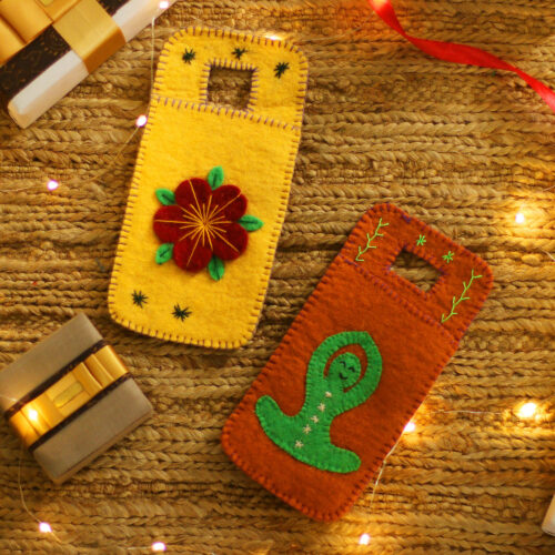 Set of 2 Handcrafted Yoga-Themed Wool Felt Mobile Cases, 'Peaceful Vibes' Set of 2 Handcrafted Yoga-Themed Wool Felt Mobile Cases, 'Peaceful Vibes'