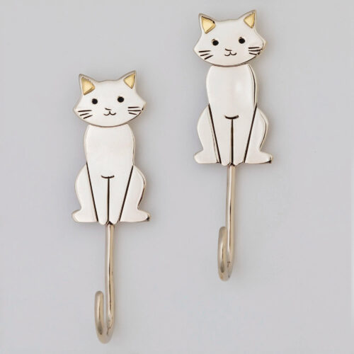 Set of 2 Metal Cat Wall Hooks from Mexico, 'Cute Cats' Set of 2 Metal Cat Wall Hooks from Mexico, 'Cute Cats'