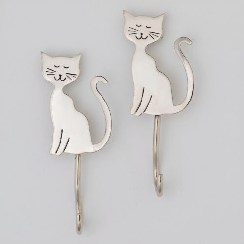 Set of 2 Metal Cat Wall Hooks from Mexico, 'Sassy Cat' Set of 2 Metal Cat Wall Hooks from Mexico, 'Sassy Cat'