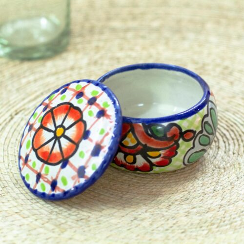 Talavera-Style Decorative Ceramic Box, 'Hidalgo Bouquet' Talavera-Style Decorative Ceramic Box, 'Hidalgo Bouquet'