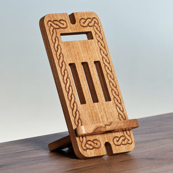 Traditional Handcrafted Beechwood Phone Holder, 'Ancestor's Blessing' Traditional Handcrafted Beechwood Phone Holder, 'Ancestor's Blessing'