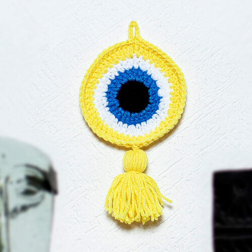 Wall Accent Hand Crocheted in Mexico, 'See No Evil in Yellow' Wall Accent Hand Crocheted in Mexico, 'See No Evil in Yellow'