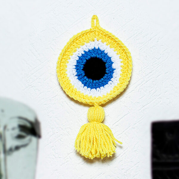 Wall Accent Hand Crocheted in Mexico, 'See No Evil in Yellow' Wall Accent Hand Crocheted in Mexico, 'See No Evil in Yellow'