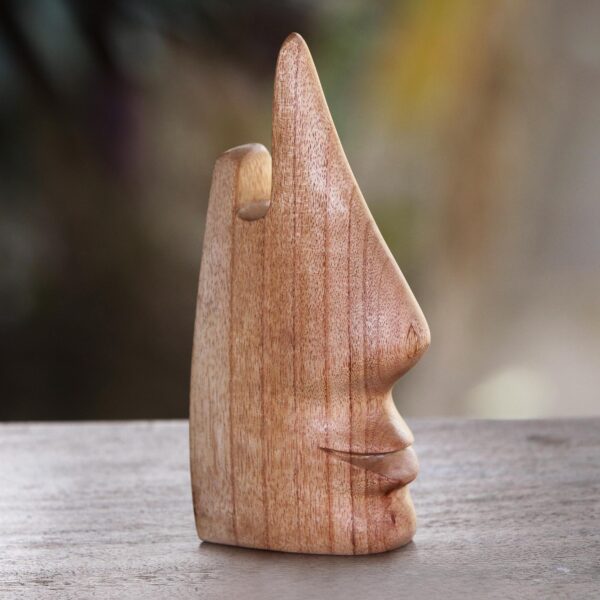 Whimsical Brown Hand Carved Wood Face Eyeglasses Holder, 'Nosing Around' Whimsical Brown Hand Carved Wood Face Eyeglasses Holder, 'Nosing Around'