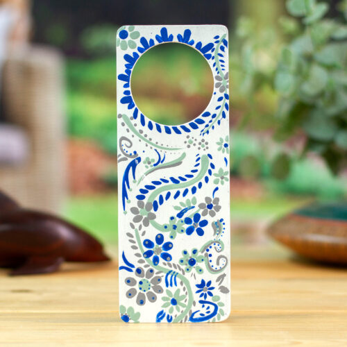 Wood Door Hanger with Painted Talavera-Style Floral Motifs, 'Talavera Charm' Wood Door Hanger with Painted Talavera-Style Floral Motifs, 'Talavera Charm'