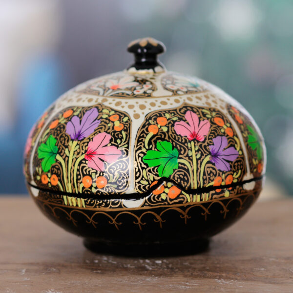 Wood & Papier Mache Decorative Box Hand-Painted in India, 'Enchanting Blooms' Wood & Papier Mache Decorative Box Hand-Painted in India, 'Enchanting Blooms'